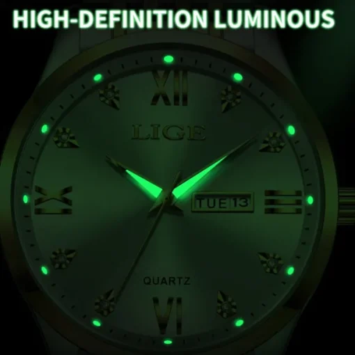 LIGE Men Quartz Analog Wrist Watch Simple Casual Strainless Steel Date Display Classic Fashion Watch Relogio Masculino