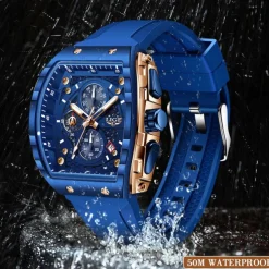 LIGE Men Quartz Watch Sports Business Calendar Waterproof Plastic Silicone Strap Watch