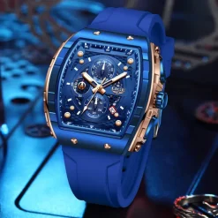 LIGE Men Quartz Watch Sports Business Calendar Waterproof Plastic Silicone Strap Watch