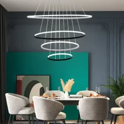 3-Light 80/60/40/20 cm LED Pendant Light Metal Acrylic Ring Circle Design Dimmable Painted Finishes Modern 90W/113W 3-Rings 4-Rings ONLY DIMMABLE WITH REMOTE CONTROL