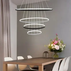 3-Light 80/60/40/20 cm LED Pendant Light Metal Acrylic Ring Circle Design Dimmable Painted Finishes Modern 90W/113W 3-Rings 4-Rings ONLY DIMMABLE WITH REMOTE CONTROL