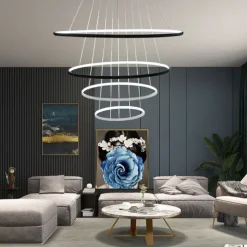 3-Light 80/60/40/20 cm LED Pendant Light Metal Acrylic Ring Circle Design Dimmable Painted Finishes Modern 90W/113W 3-Rings 4-Rings ONLY DIMMABLE WITH REMOTE CONTROL