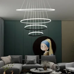 3-Light 80/60/40/20 cm LED Pendant Light Metal Acrylic Ring Circle Design Dimmable Painted Finishes Modern 90W/113W 3-Rings 4-Rings ONLY DIMMABLE WITH REMOTE CONTROL