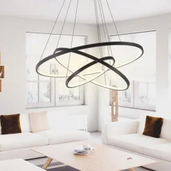 3-Light 80/60/40/20 cm LED Pendant Light Metal Acrylic Ring Circle Design Dimmable Painted Finishes Modern 90W/113W 3-Rings 4-Rings ONLY DIMMABLE WITH REMOTE CONTROL