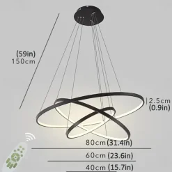 3-Light 80/60/40/20 cm LED Pendant Light Metal Acrylic Ring Circle Design Dimmable Painted Finishes Modern 90W/113W 3-Rings 4-Rings ONLY DIMMABLE WITH REMOTE CONTROL