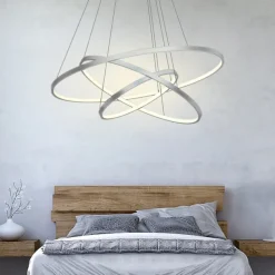 3-Light 80/60/40/20 cm LED Pendant Light Metal Acrylic Ring Circle Design Dimmable Painted Finishes Modern 90W/113W 3-Rings 4-Rings ONLY DIMMABLE WITH REMOTE CONTROL