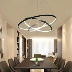 3-Light 80/60/40/20 cm LED Pendant Light Metal Acrylic Ring Circle Design Dimmable Painted Finishes Modern 90W/113W 3-Rings 4-Rings ONLY DIMMABLE WITH REMOTE CONTROL
