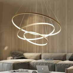 3-Light 80/60/40/20 cm LED Pendant Light Metal Acrylic Ring Circle Design Dimmable Painted Finishes Modern 90W/113W 3-Rings 4-Rings ONLY DIMMABLE WITH REMOTE CONTROL
