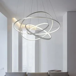 3-Light 80/60/40/20 cm LED Pendant Light Metal Acrylic Ring Circle Design Dimmable Painted Finishes Modern 90W/113W 3-Rings 4-Rings ONLY DIMMABLE WITH REMOTE CONTROL