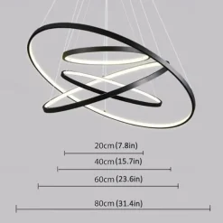 3-Light 80/60/40/20 cm LED Pendant Light Metal Acrylic Ring Circle Design Dimmable Painted Finishes Modern 90W/113W 3-Rings 4-Rings ONLY DIMMABLE WITH REMOTE CONTROL