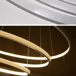 3-Light 80/60/40/20 cm LED Pendant Light Metal Acrylic Ring Circle Design Dimmable Painted Finishes Modern 90W/113W 3-Rings 4-Rings ONLY DIMMABLE WITH REMOTE CONTROL