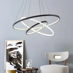 3-Light 80/60/40/20 cm LED Pendant Light Metal Acrylic Ring Circle Design Dimmable Painted Finishes Modern 90W/113W 3-Rings 4-Rings ONLY DIMMABLE WITH REMOTE CONTROL