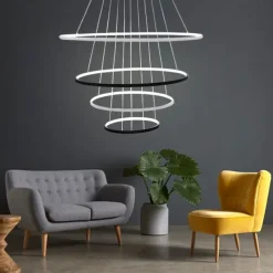 3-Light 80/60/40/20 cm LED Pendant Light Metal Acrylic Ring Circle Design Dimmable Painted Finishes Modern 90W/113W 3-Rings 4-Rings ONLY DIMMABLE WITH REMOTE CONTROL