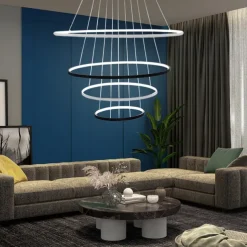 3-Light 80/60/40/20 cm LED Pendant Light Metal Acrylic Ring Circle Design Dimmable Painted Finishes Modern 90W/113W 3-Rings 4-Rings ONLY DIMMABLE WITH REMOTE CONTROL