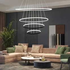3-Light 80/60/40/20 cm LED Pendant Light Metal Acrylic Ring Circle Design Dimmable Painted Finishes Modern 90W/113W 3-Rings 4-Rings ONLY DIMMABLE WITH REMOTE CONTROL