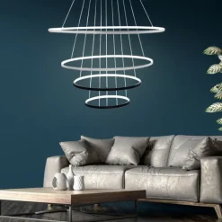 3-Light 80/60/40/20 cm LED Pendant Light Metal Acrylic Ring Circle Design Dimmable Painted Finishes Modern 90W/113W 3-Rings 4-Rings ONLY DIMMABLE WITH REMOTE CONTROL