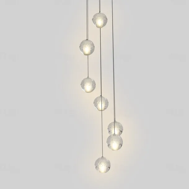 7-Light 10(4") Crystal LED Pendant Light Spherical Design Metal Cluster Chrome Modern Contemporary for Dining Room 90-240V