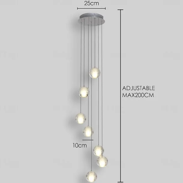 7-Light 10(4") Crystal LED Pendant Light Spherical Design Metal Cluster Chrome Modern Contemporary for Dining Room 90-240V