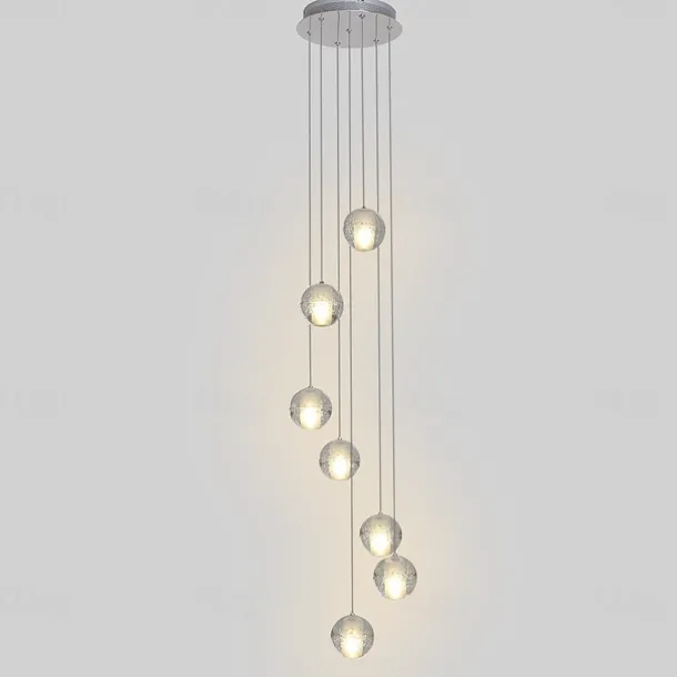 7-Light 10(4") Crystal LED Pendant Light Spherical Design Metal Cluster Chrome Modern Contemporary for Dining Room 90-240V