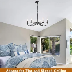 6-Light Black Chandelier Rustic Industrial Iron Chandeliers Lighting for Kitchen, Dining Room, Living Room, Bedroom,35 Inch,E12,110-240V