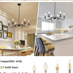 6-Light Black Chandelier Rustic Industrial Iron Chandeliers Lighting for Kitchen, Dining Room, Living Room, Bedroom,35 Inch,E12,110-240V