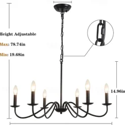 6-Light Black Chandelier Rustic Industrial Iron Chandeliers Lighting for Kitchen, Dining Room, Living Room, Bedroom,35 Inch,E12,110-240V