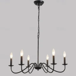 6-Light Black Chandelier Rustic Industrial Iron Chandeliers Lighting for Kitchen, Dining Room, Living Room, Bedroom,35 Inch,E12,110-240V