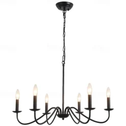 6-Light Black Chandelier Rustic Industrial Iron Chandeliers Lighting for Kitchen, Dining Room, Living Room, Bedroom,35 Inch,E12,110-240V