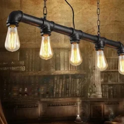 5-Light 90cm Industrial Pendant Light Vintage Wrought Iron Pipe in Black Finish Steampunk Chandelier Bar Bistro Restaurant Lighting