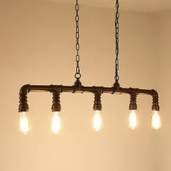 5-Light 90cm Industrial Pendant Light Vintage Wrought Iron Pipe in Black Finish Steampunk Chandelier Bar Bistro Restaurant Lighting