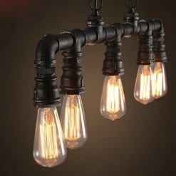 5-Light 90cm Industrial Pendant Light Vintage Wrought Iron Pipe in Black Finish Steampunk Chandelier Bar Bistro Restaurant Lighting