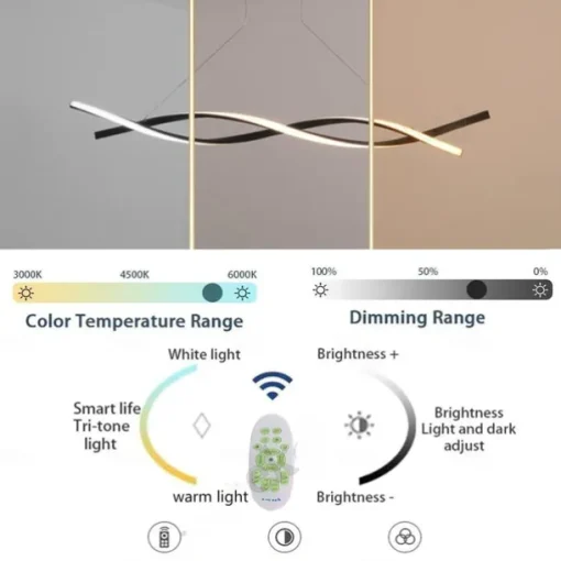 2-Light 80/100cm LED Pendant Light Aluminum Line Design Curl Wave Design Adjustable Chandelier Nordic Style Dining Room Living Room Lights 36W 110-240V ONLY DIMMABLE WITH REMOTE CONTROL