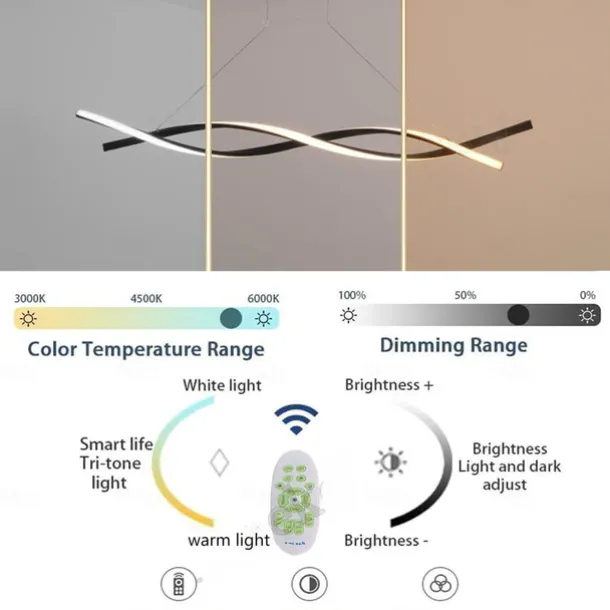 2-Light 80/100cm LED Pendant Light Aluminum Line Design Curl Wave Design Adjustable Chandelier Nordic Style Dining Room Living Room Lights 36W 110-240V ONLY DIMMABLE WITH REMOTE CONTROL
