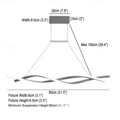 2-Light 80/100cm LED Pendant Light Aluminum Line Design Curl Wave Design Adjustable Chandelier Nordic Style Dining Room Living Room Lights 36W 110-240V ONLY DIMMABLE WITH REMOTE CONTROL