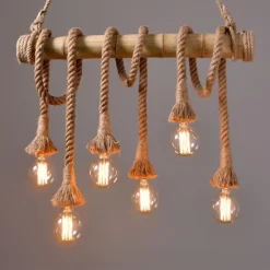 6-Light 80cm Pendant Light LED Cluster Design Wood / Bamboo Country Dining Room Chain / Cord Adjustable 110-120V 220-240V