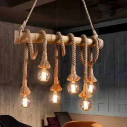 6-Light 80cm Pendant Light LED Cluster Design Wood / Bamboo Country Dining Room Chain / Cord Adjustable 110-120V 220-240V