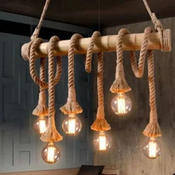 6-Light 80cm Pendant Light LED Cluster Design Wood / Bamboo Country Dining Room Chain / Cord Adjustable 110-120V 220-240V