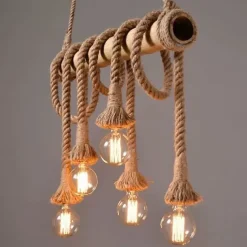 6-Light 80cm Pendant Light LED Cluster Design Wood / Bamboo Country Dining Room Chain / Cord Adjustable 110-120V 220-240V