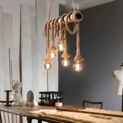 6-Light 80cm Pendant Light LED Cluster Design Wood / Bamboo Country Dining Room Chain / Cord Adjustable 110-120V 220-240V