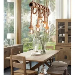 6-Light 80cm Pendant Light LED Cluster Design Wood / Bamboo Country Dining Room Chain / Cord Adjustable 110-120V 220-240V