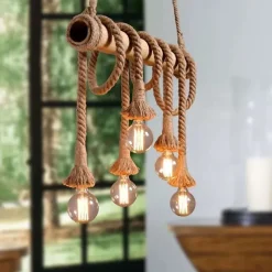 6-Light 80cm Pendant Light LED Cluster Design Wood / Bamboo Country Dining Room Chain / Cord Adjustable 110-120V 220-240V