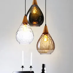 1-Light 30cm Solid Wood Glass Pendant Light LED Sleek Single Design Island Lights Modern Style Restaurant Shops / Cafes Living Room Lights 220-240V 110-120V