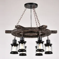 6-Light 78cm(31.2inch) Pendant Light Wood Glass Painted Finishes Vintage Country 110-120V 220-240V
