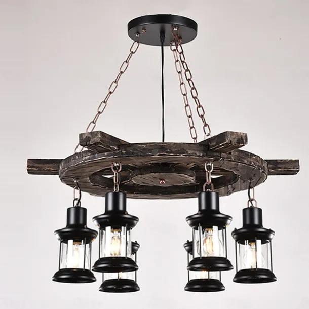 6-Light 78cm(31.2inch) Pendant Light Wood Glass Painted Finishes Vintage Country 110-120V 220-240V