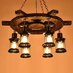 6-Light 78cm(31.2inch) Pendant Light Wood Glass Painted Finishes Vintage Country 110-120V 220-240V