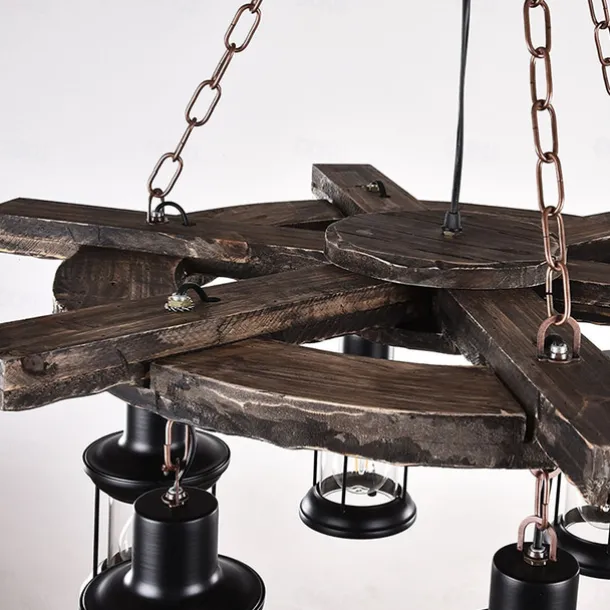 6-Light 78cm(31.2inch) Pendant Light Wood Glass Painted Finishes Vintage Country 110-120V 220-240V