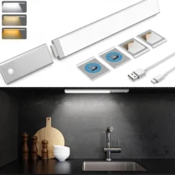 Light In The Box LED Motion Sensor Cabinet Light with Detachable Under Counter Light Automatic Sensored Bright Wireless Battery Operated for Bedroom Wardrobe Stairs Kitchen