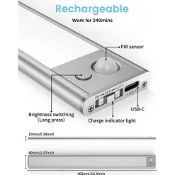 Light In The Box Motion Sensor Cabinet Light Ultra Thin Under Cabinet Lighting USB Rechargeable Battery Operated, Tri-color Wireless Closet Lights Night Lights for Bedroom Wardrobe Stairs