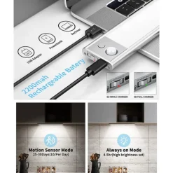 Light In The Box Motion Sensor Cabinet Light Ultra Thin Under Cabinet Lighting USB Rechargeable Battery Operated, Tri-color Wireless Closet Lights Night Lights for Bedroom Wardrobe Stairs