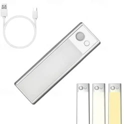 Light In The Box Motion Sensor Cabinet Light Ultra Thin Under Cabinet Lighting USB Rechargeable Battery Operated, Tri-color Wireless Closet Lights Night Lights for Bedroom Wardrobe Stairs